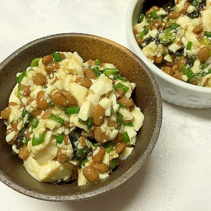 納豆と豆腐のたっぷりネギ海苔和え